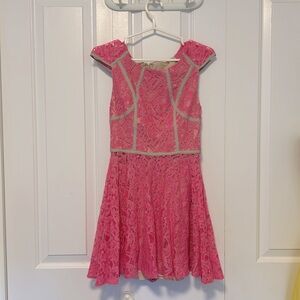 Bright and Vibrant Unique Pink Lace with Beige Undertone Dress